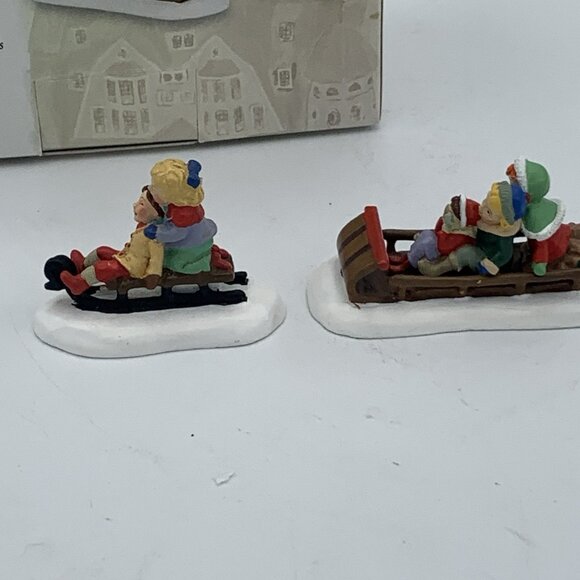 Department 56 Seasons Bay Fun in the Snow Figurines Set of 2 Sledding Children - Picture 3 of 9